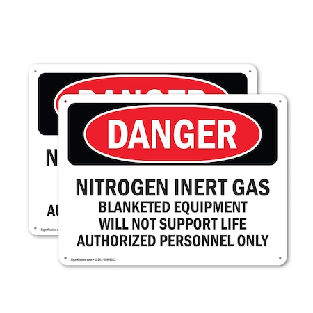 Signmission Nitrogen Inert Gas Equipment Danger Sign, Plastic, 14in W x 10in L, 2PK OS-2PACK-DS-P-1014-L-1907